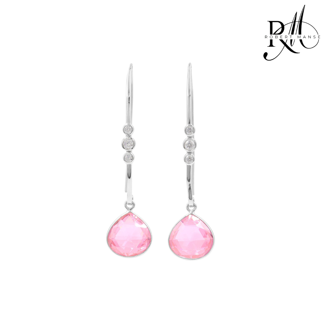 CZ RoManse Color Drop Rhodium Plated Sterling Silver Earrings
