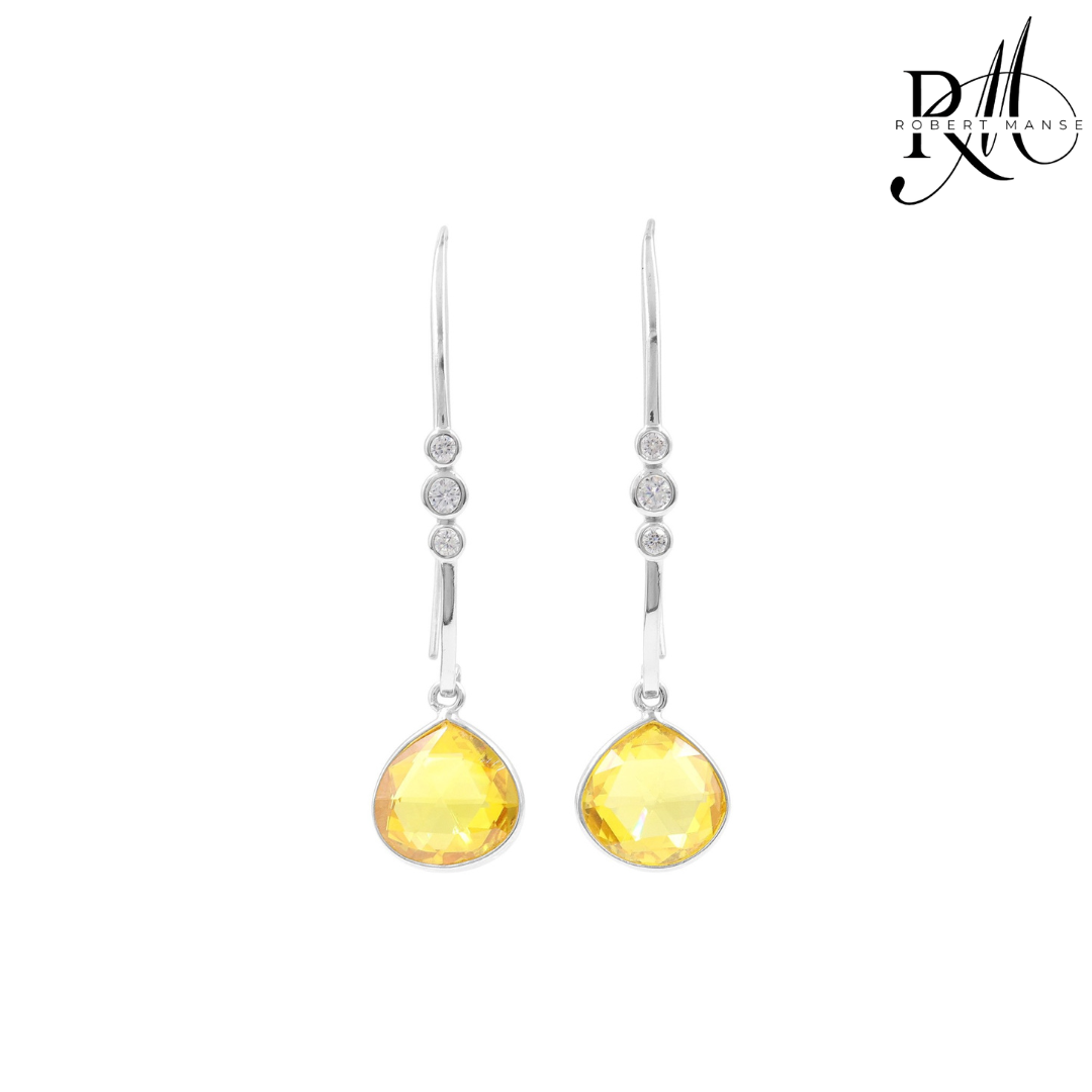 CZ RoManse Color Drop Rhodium Plated Sterling Silver Earrings