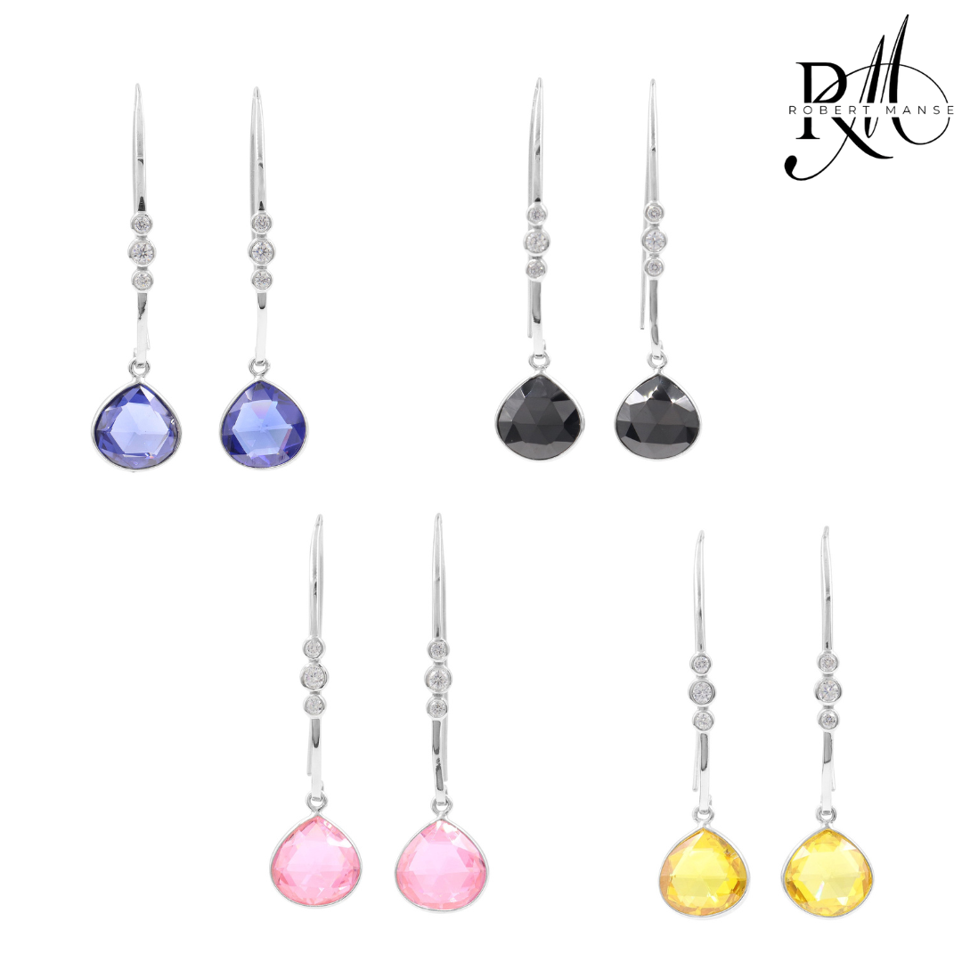 CZ RoManse Color Drop Rhodium Plated Sterling Silver Earrings