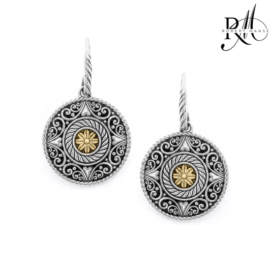 Bali RoManse Scrollwork Two-Tone Medallion Earrings