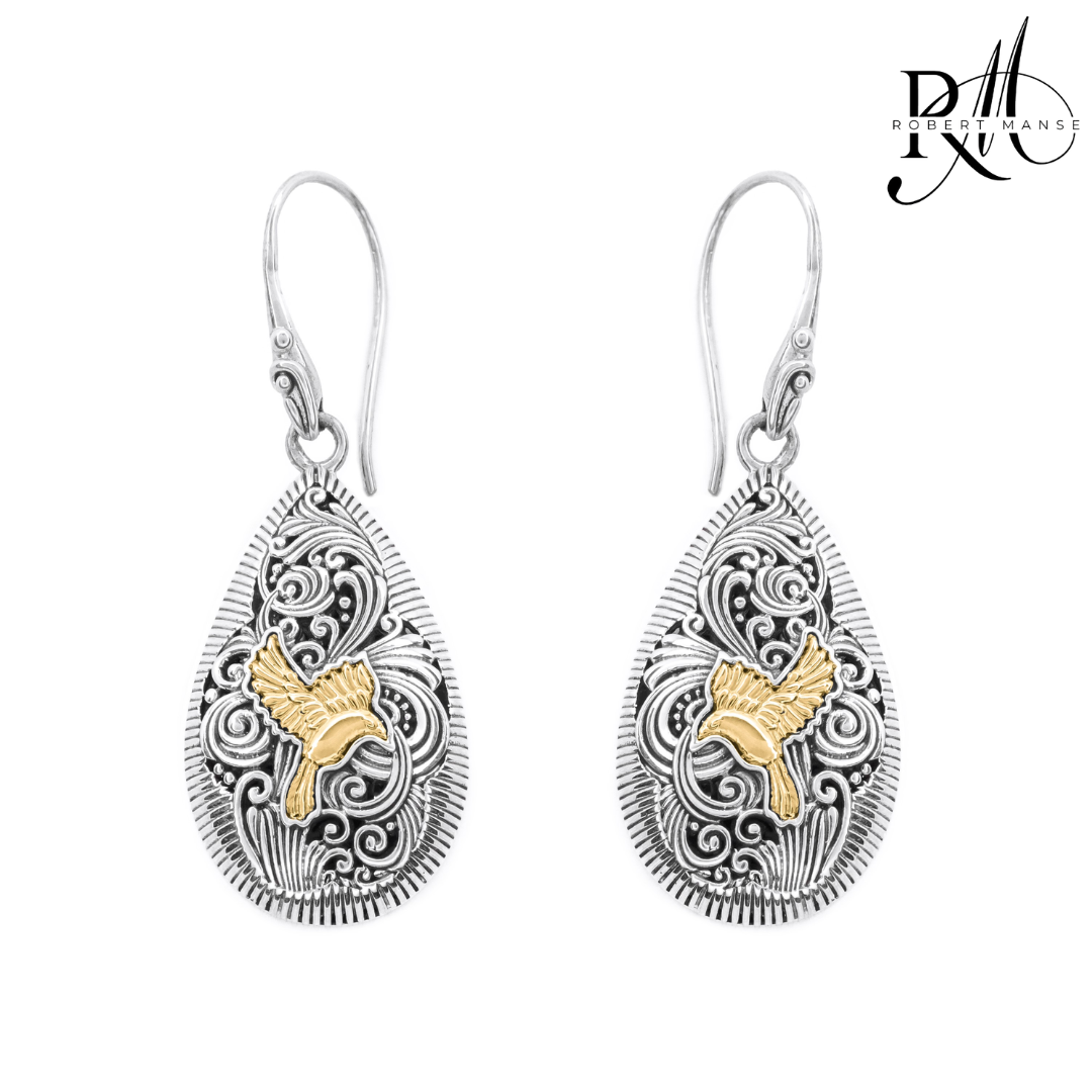 Bali RoManse 18k Gold Flying Bird & Sterling Silver Dangle Earrings