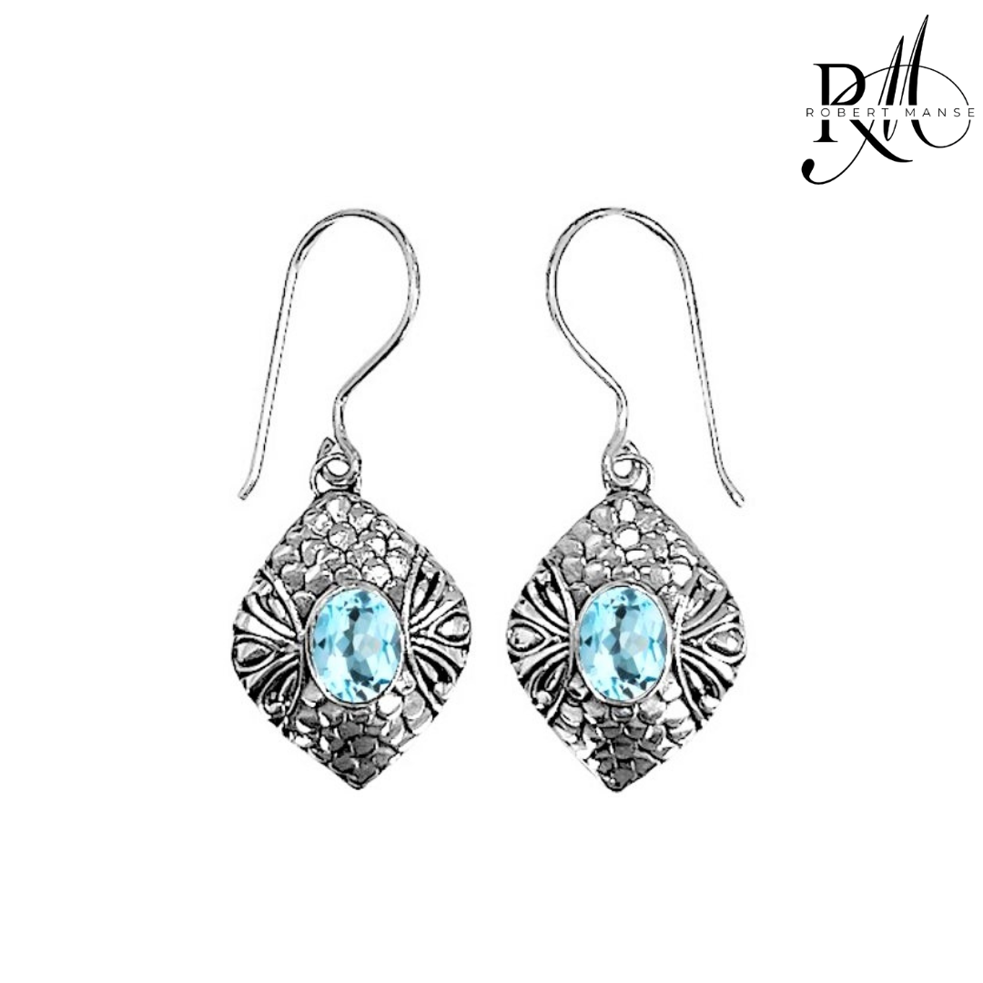 Bali RoManse Oval Gemstone Sterling Silver Dangle Earrings