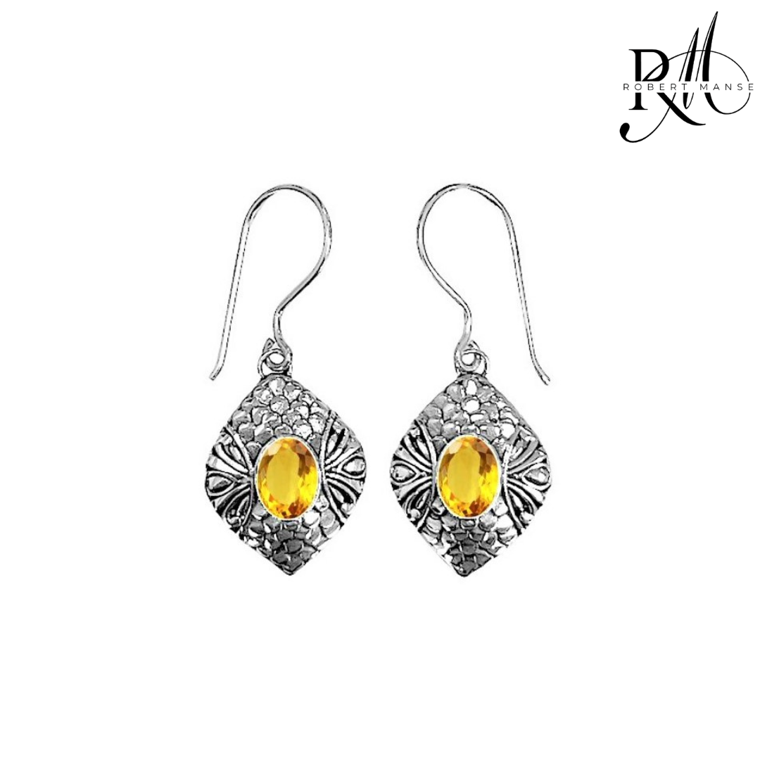 Bali RoManse Oval Gemstone Sterling Silver Dangle Earrings