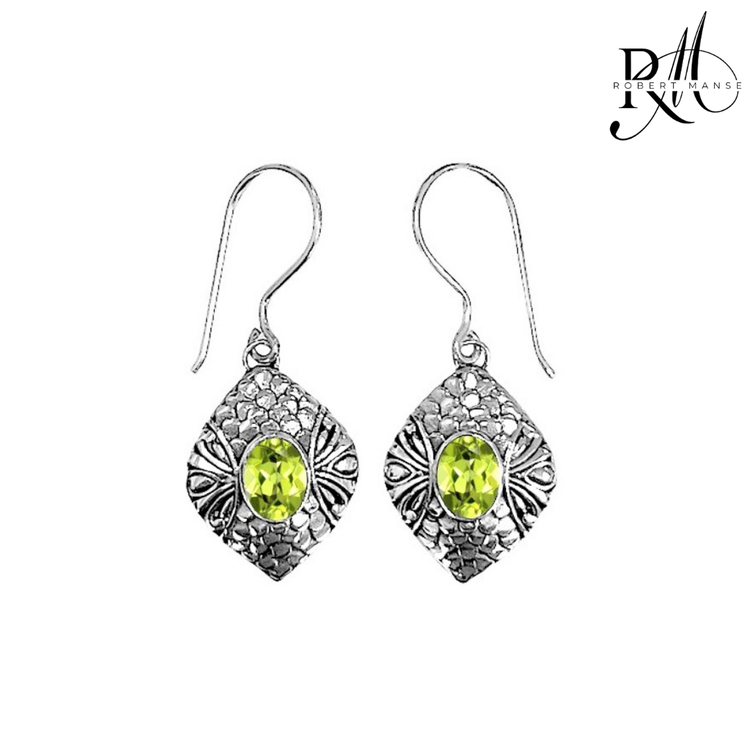 Bali RoManse Oval Gemstone Sterling Silver Dangle Earrings