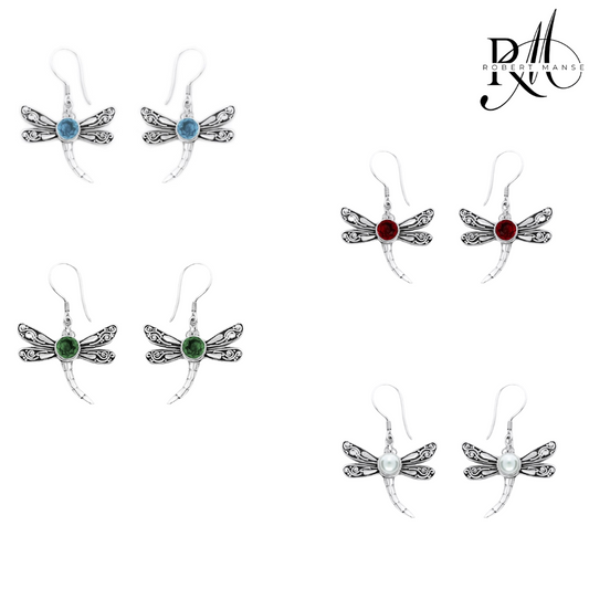 Bali RoManse Gemstone or Pearl Dragonfly Sterling Silver Earrings