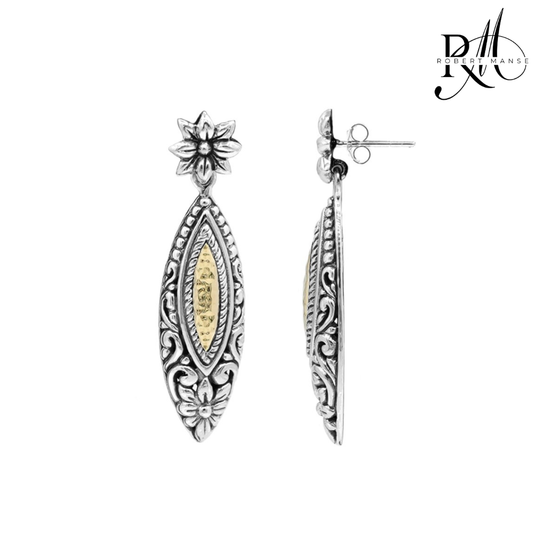 Bali RoManse Floral Scrollwork Sterling Silver & 18K Earrings