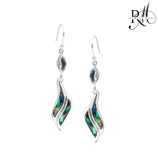 Bali RoManse Abalone & Sky Blue Topaz Wavy Sterling Silver Earrings