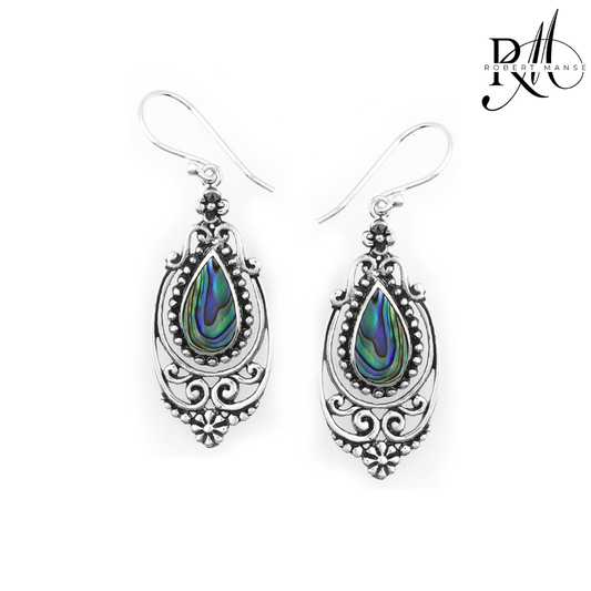 Bali RoManse Abalone Ornate Sterling Silver Earrings