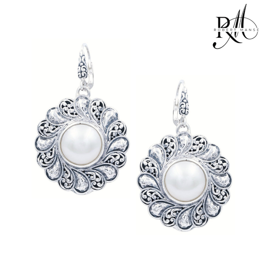 Bali RoManse Mabe Pearl Scrollwork Medallion Leverback Earrings