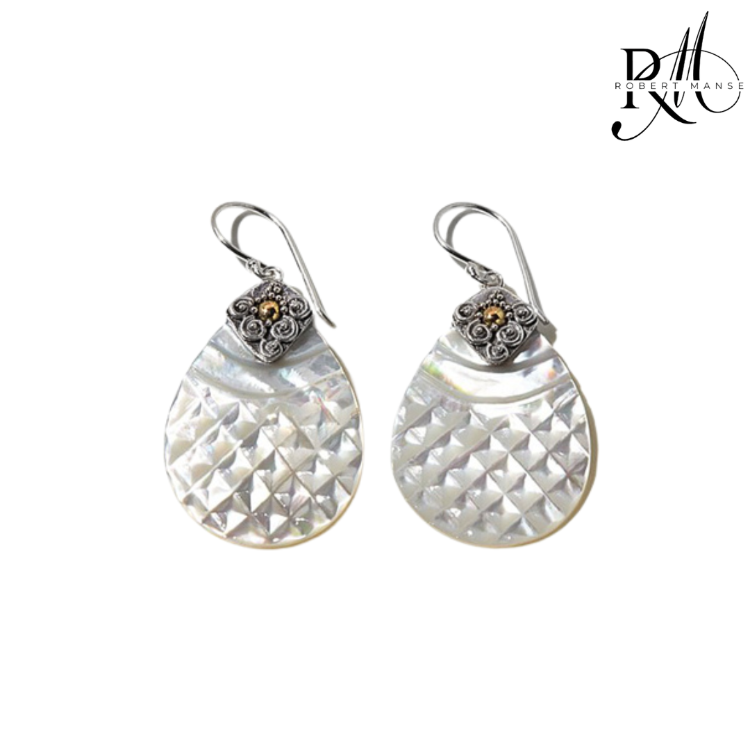 Bali RoManse Hand-Carved Mother of Pearl Pear-Shaped Earrings