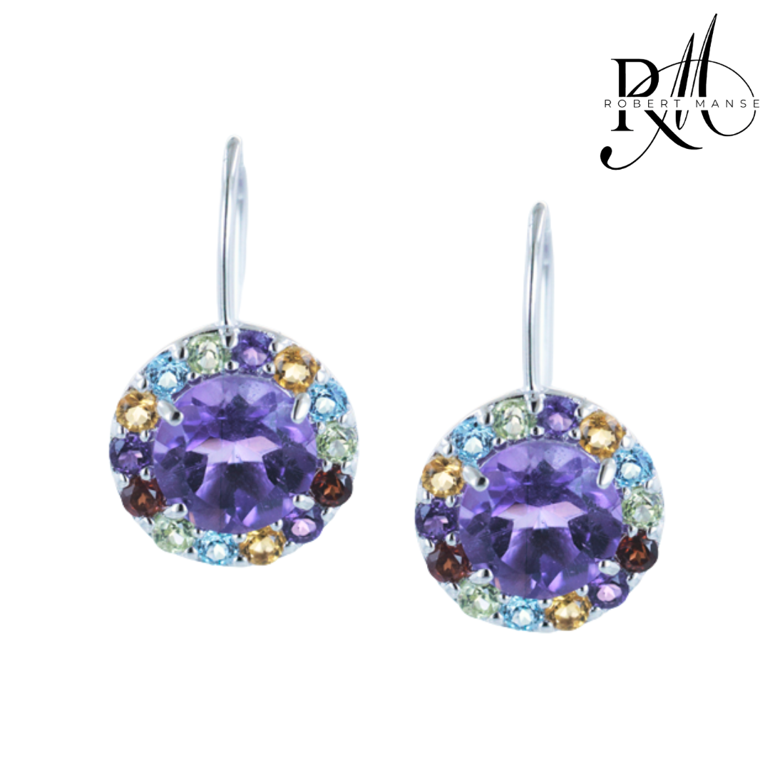 Gem RoManse Sterling Silver Multi-Color Gemstone Drop Earrings