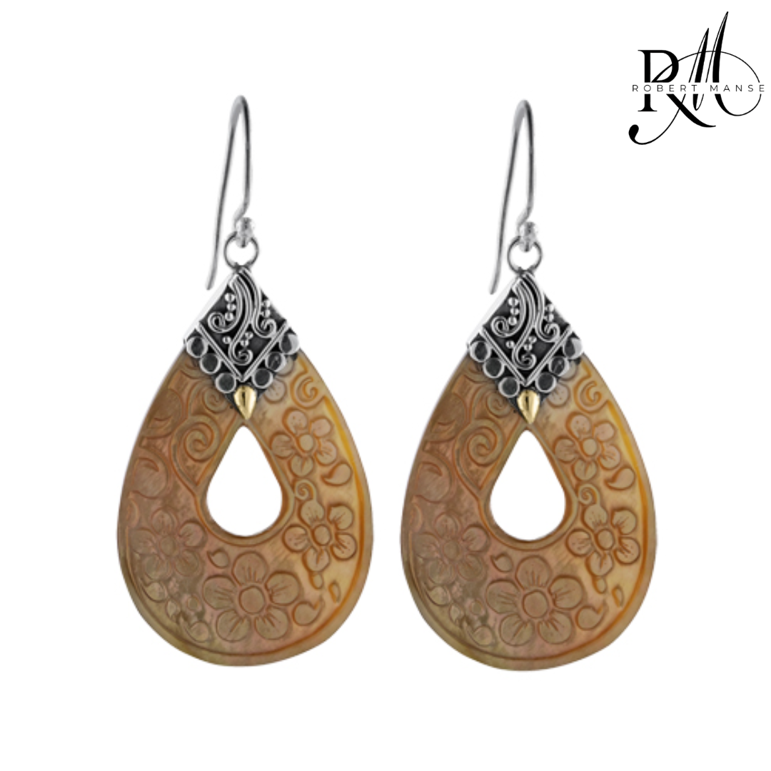 Bali RoManse Carved Mother of Pearl Sterling Silver Earrings