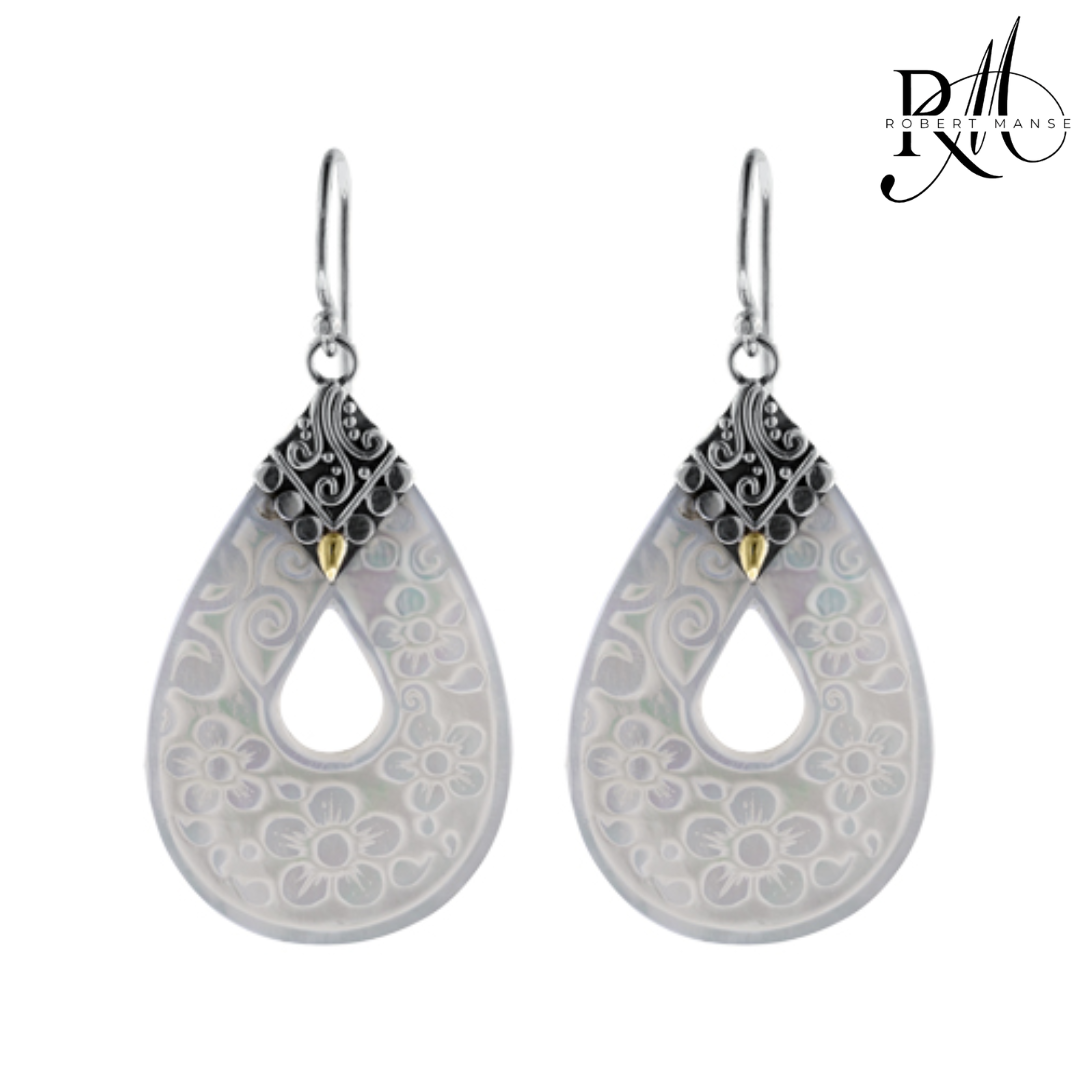 Bali RoManse Carved Mother of Pearl Sterling Silver Earrings