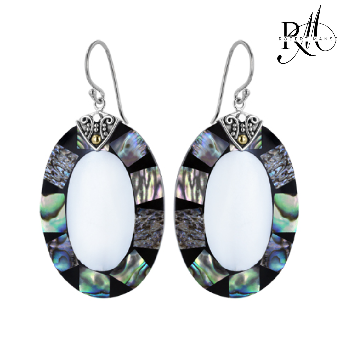 Bali RoManse Abalone & Mother of Pearl Oval Sterling Silver Earrings