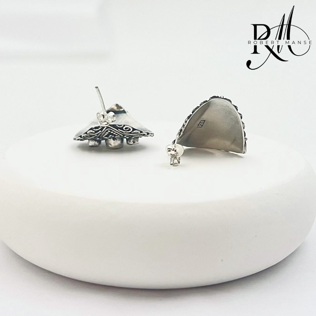 Bali RoManse Lab Created Opal & Blue Topaz Curved Sterling Silver Earrings