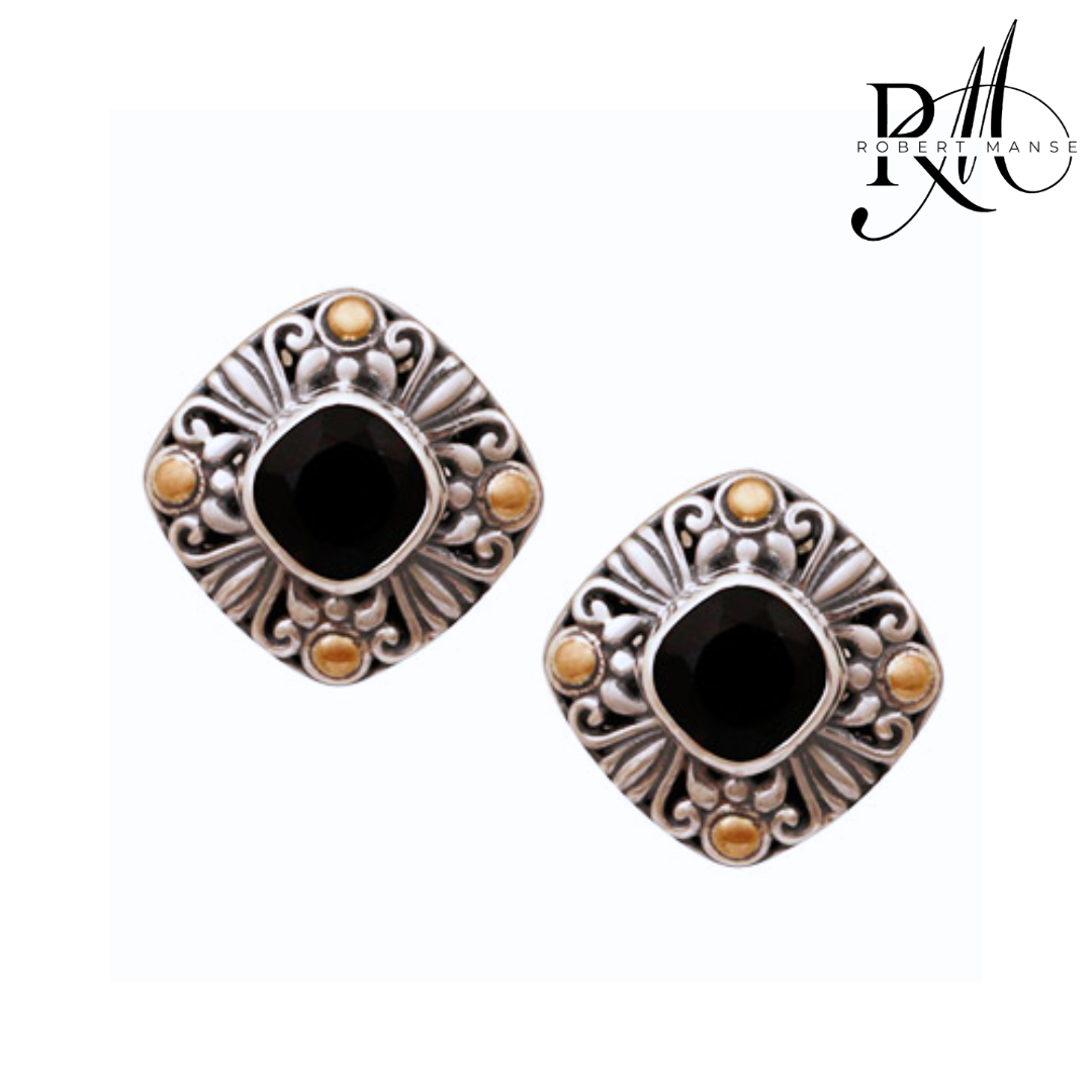 Bali RoManse Gemstone Sterling Silver Stud Earrings with 18k Gold Accents