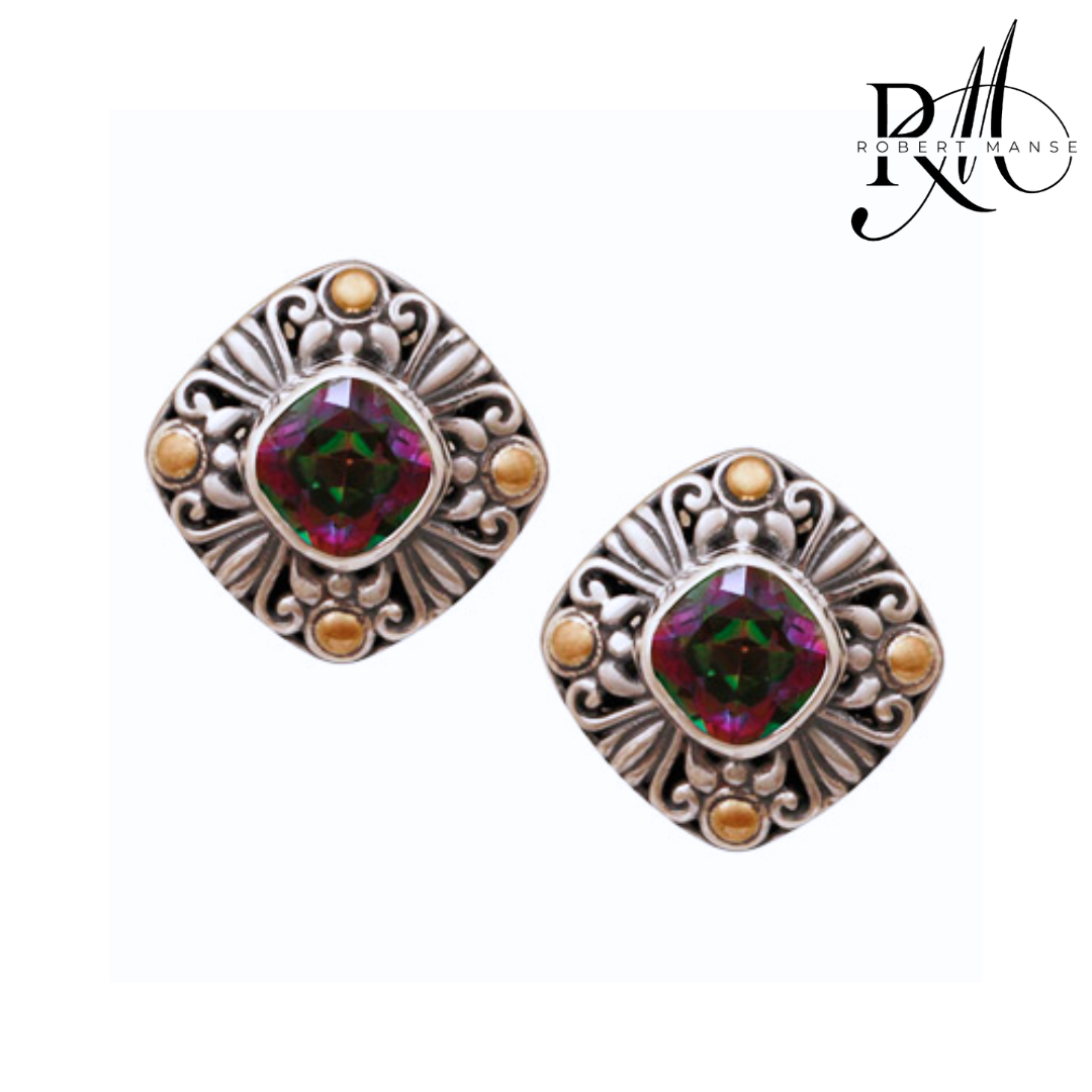 Bali RoManse Gemstone Sterling Silver Stud Earrings with 18k Gold Accents