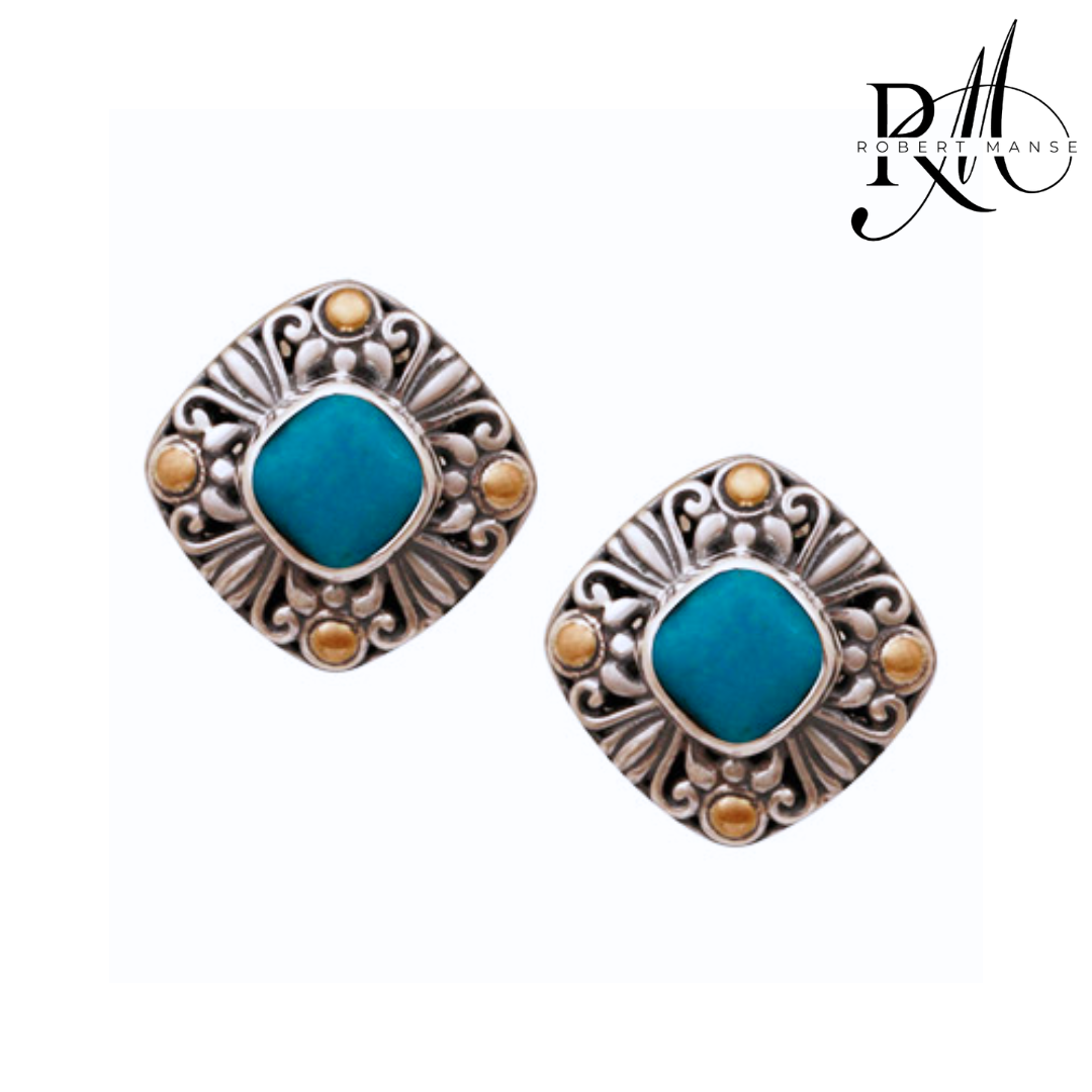 Bali RoManse Gemstone Sterling Silver Stud Earrings with 18k Gold Accents