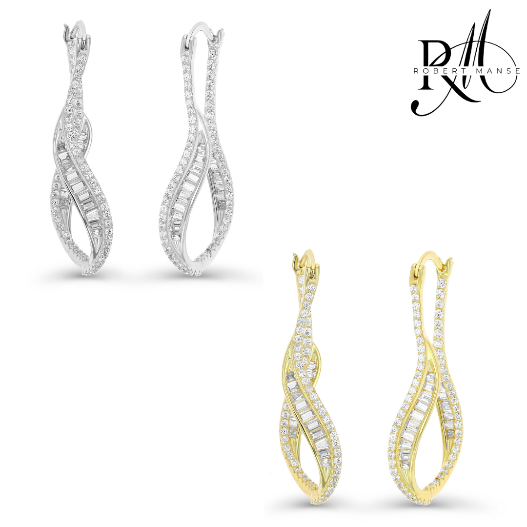 CZ RoManse Wavy Elongated Hoop Earrings
