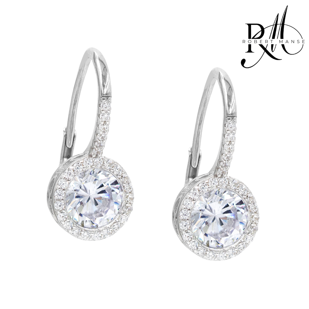 CZ RoManse Drop Sterling Silver Leverback Earrings