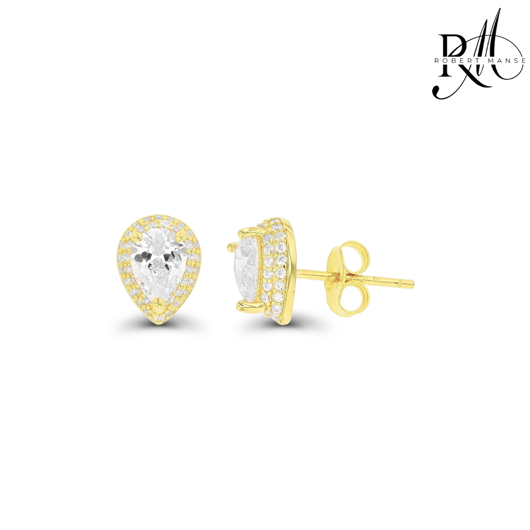 CZ RoManse Pear Domed Sterling Silver Stud Earrings