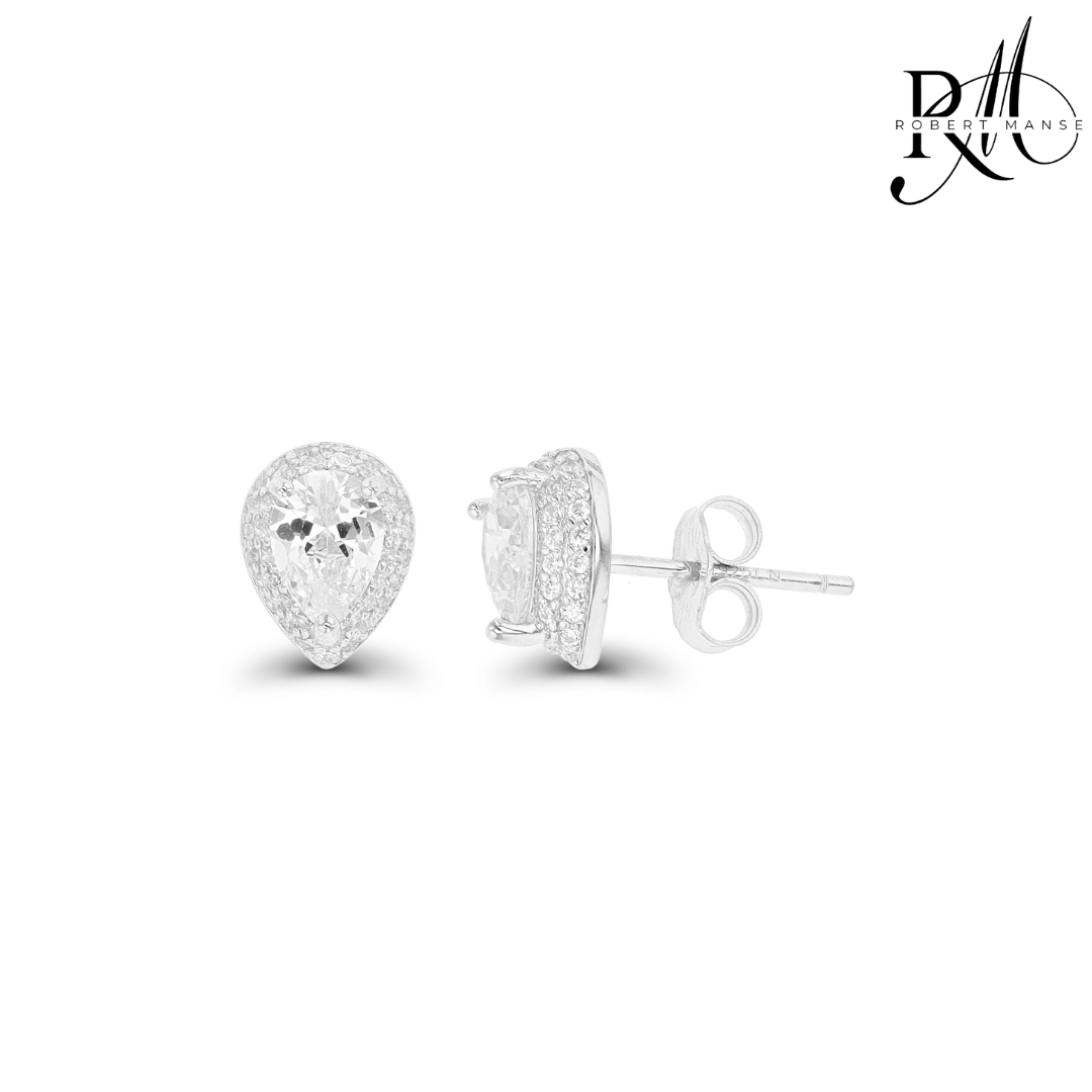 CZ RoManse Pear Domed Sterling Silver Stud Earrings