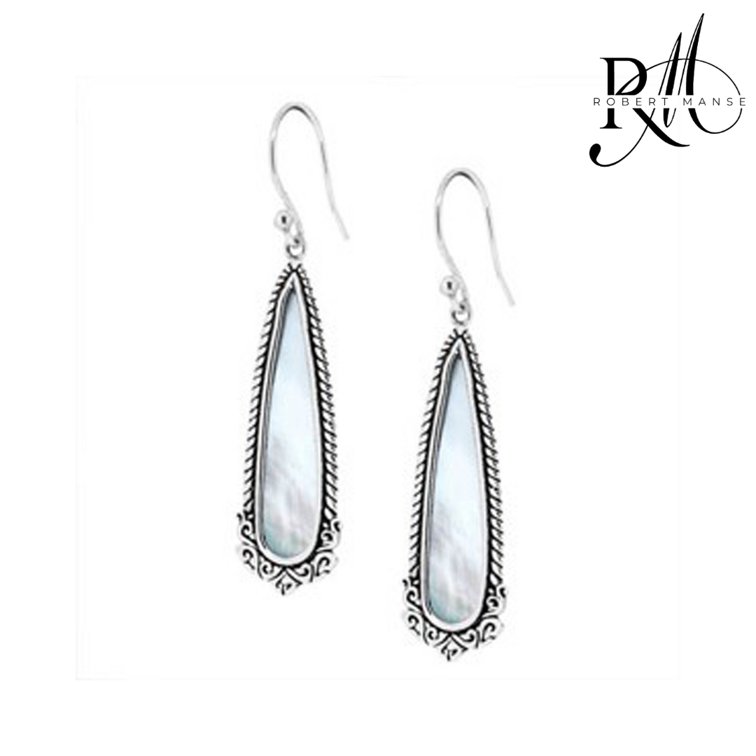 Bali RoManse Sterling Silver & Shell Elongated Dangle Earrings