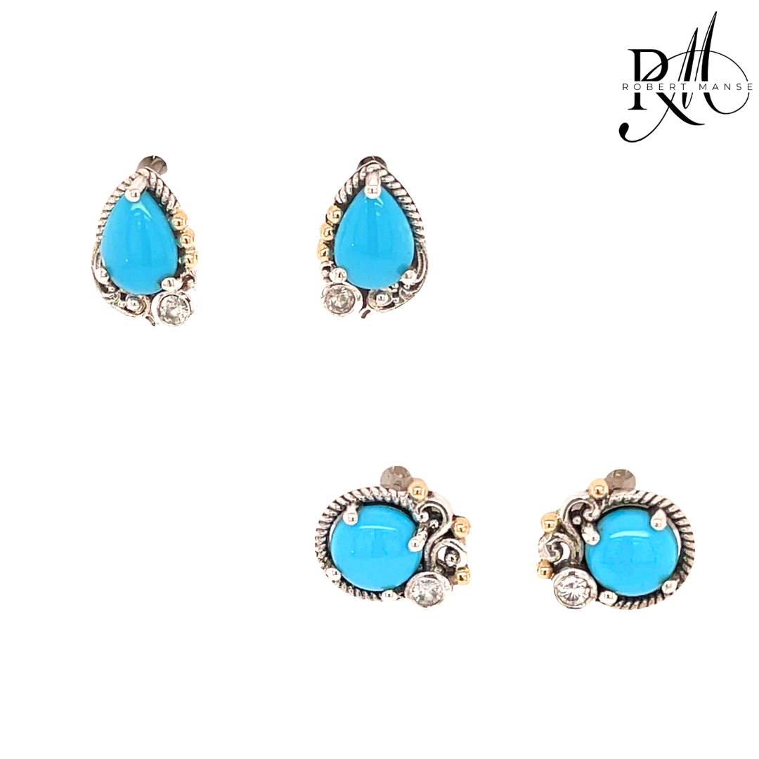 Gem RoManse Sterling Silver Turqoise Stud Earrings