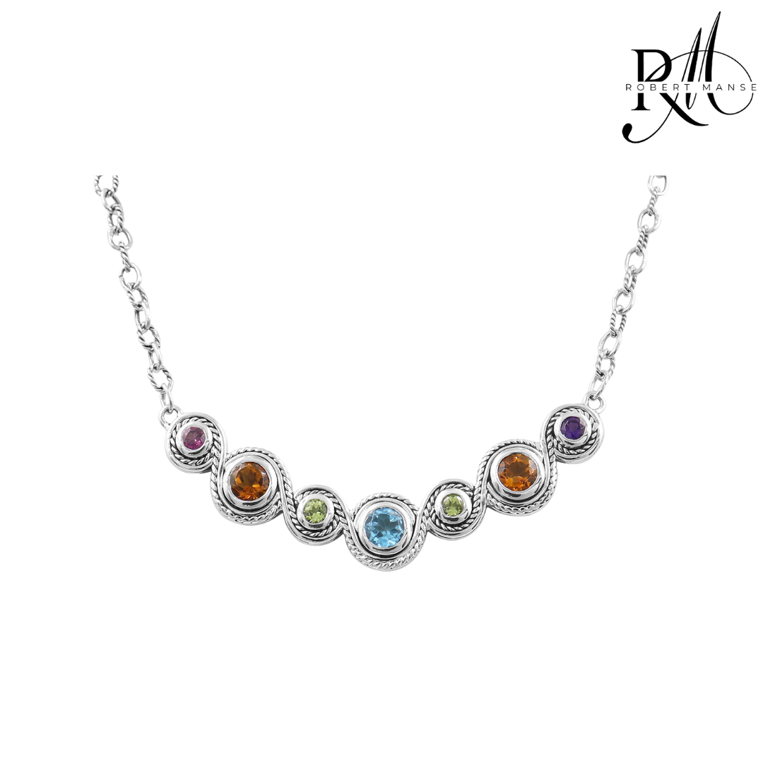 Gem RoManse Interwoven Multi-Gem 18" Sterling Silver Necklace