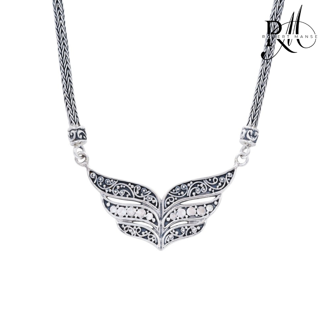 Bali RoManse Beaded & Scrollwork Wings Tulang Naga Sterling Silver Necklace