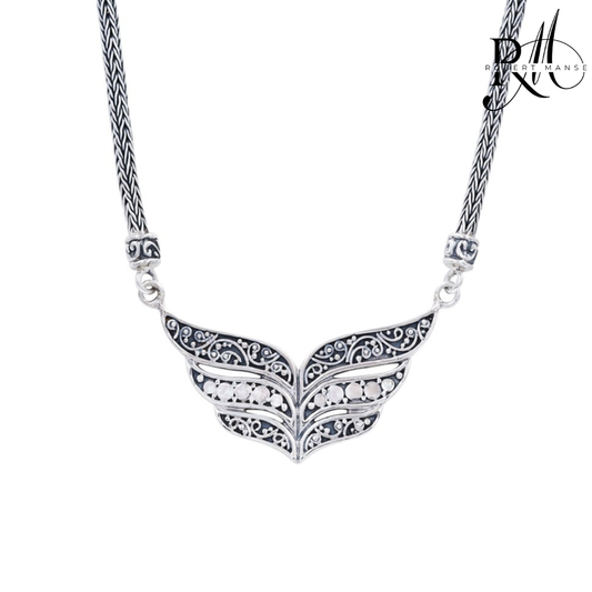 Bali RoManse Beaded & Scrollwork Wings Tulang Naga Sterling Silver Necklace