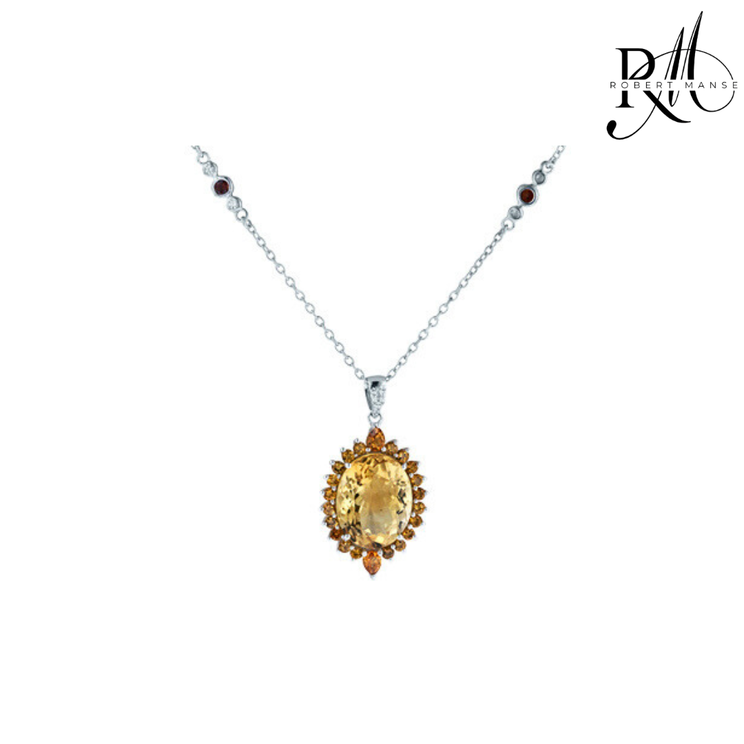 Gem RoManse Sterling Silver Oval Station Pendant Necklace