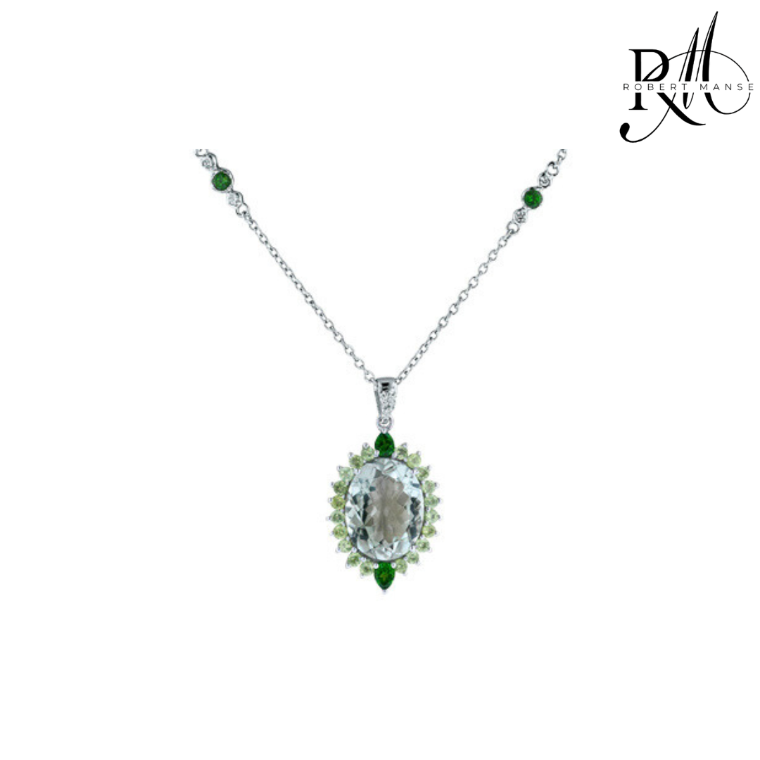 Gem RoManse Sterling Silver Oval Station Pendant Necklace
