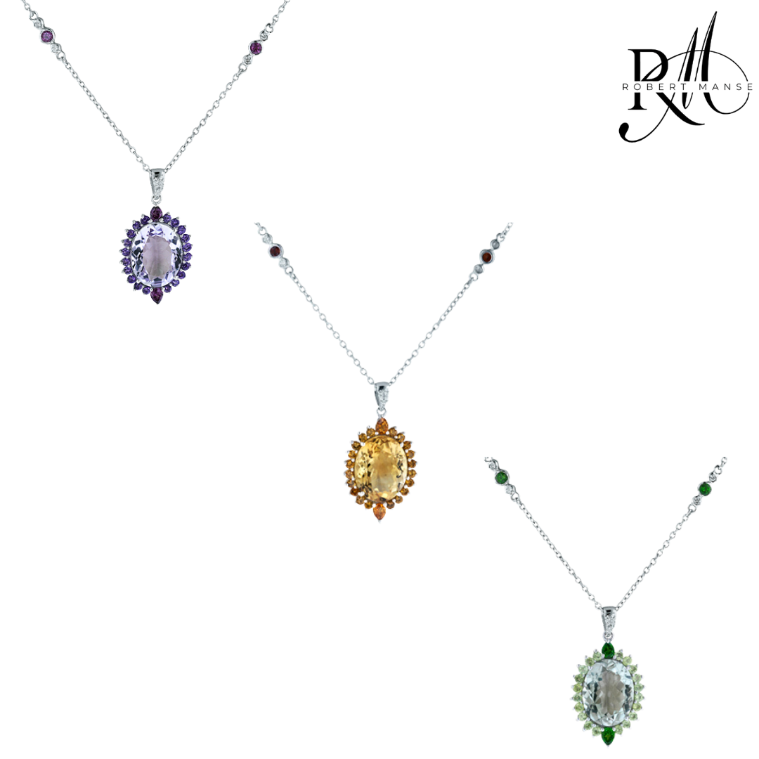 Gem RoManse Sterling Silver Oval Station Pendant Necklace