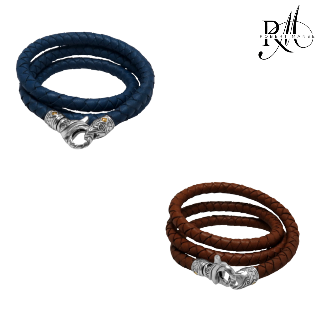 BroManse Leather Cord Necklace with Sterling Silver & 18k Gold Clasp
