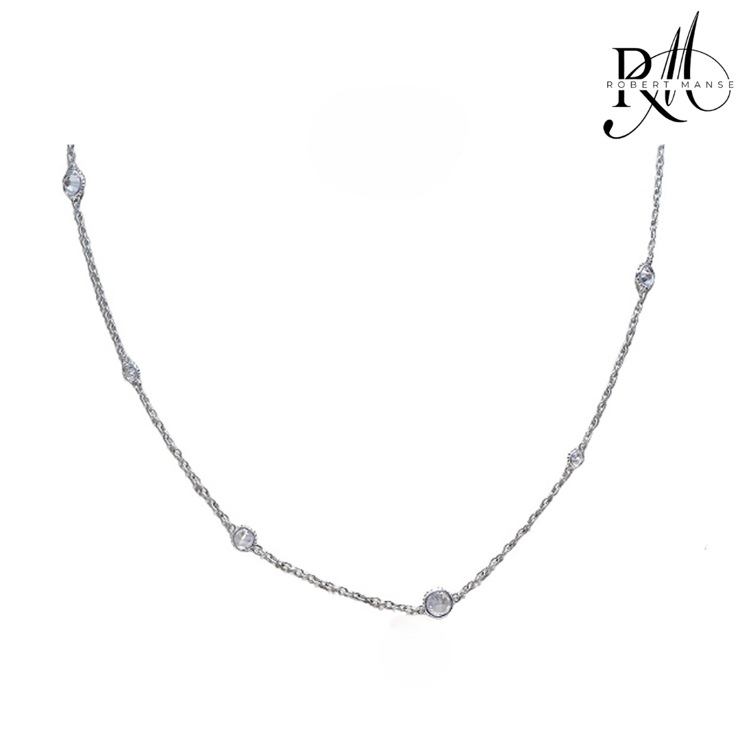 CZ RoManse Rhodium Plated Sterling Silver Station Necklace