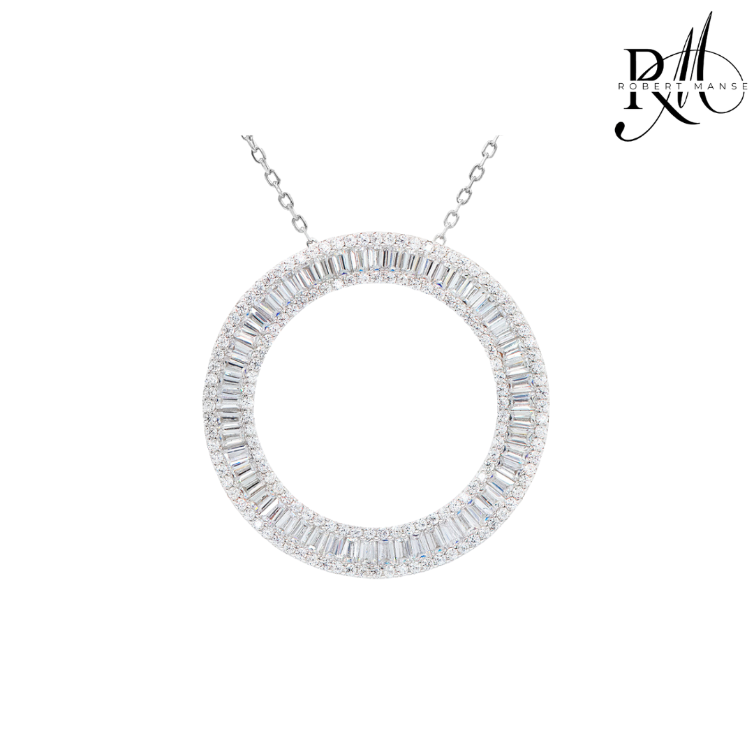 CZ RoManse Circle Pendant 17" Sterling Silver Necklace