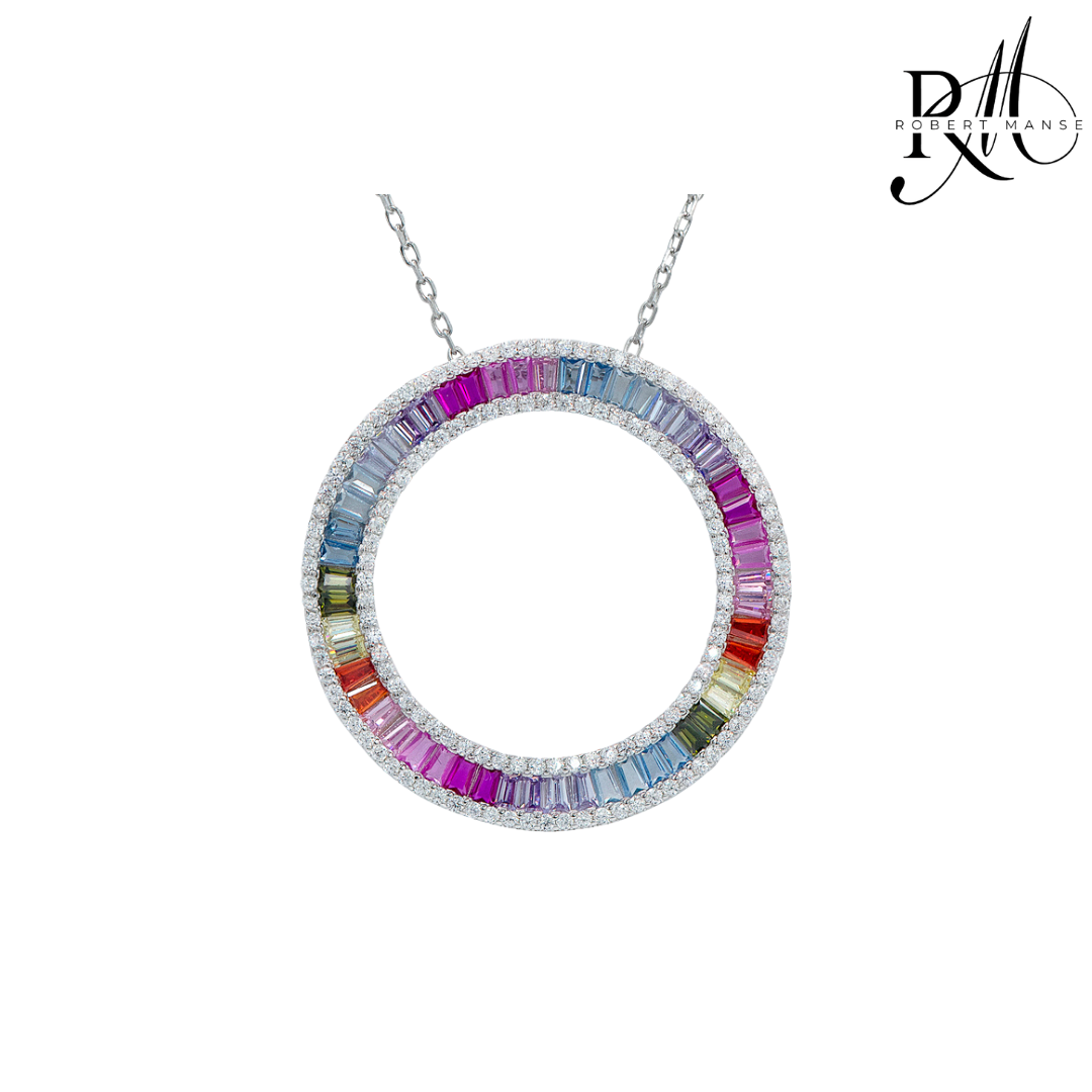 CZ RoManse Circle Pendant 17" Sterling Silver Necklace
