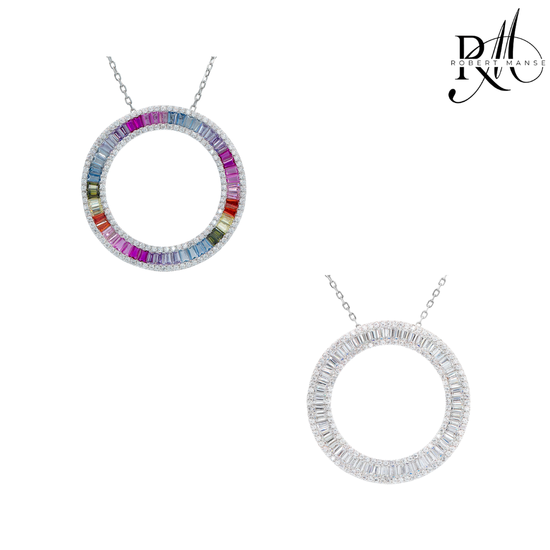 CZ RoManse Circle Pendant 17" Sterling Silver Necklace