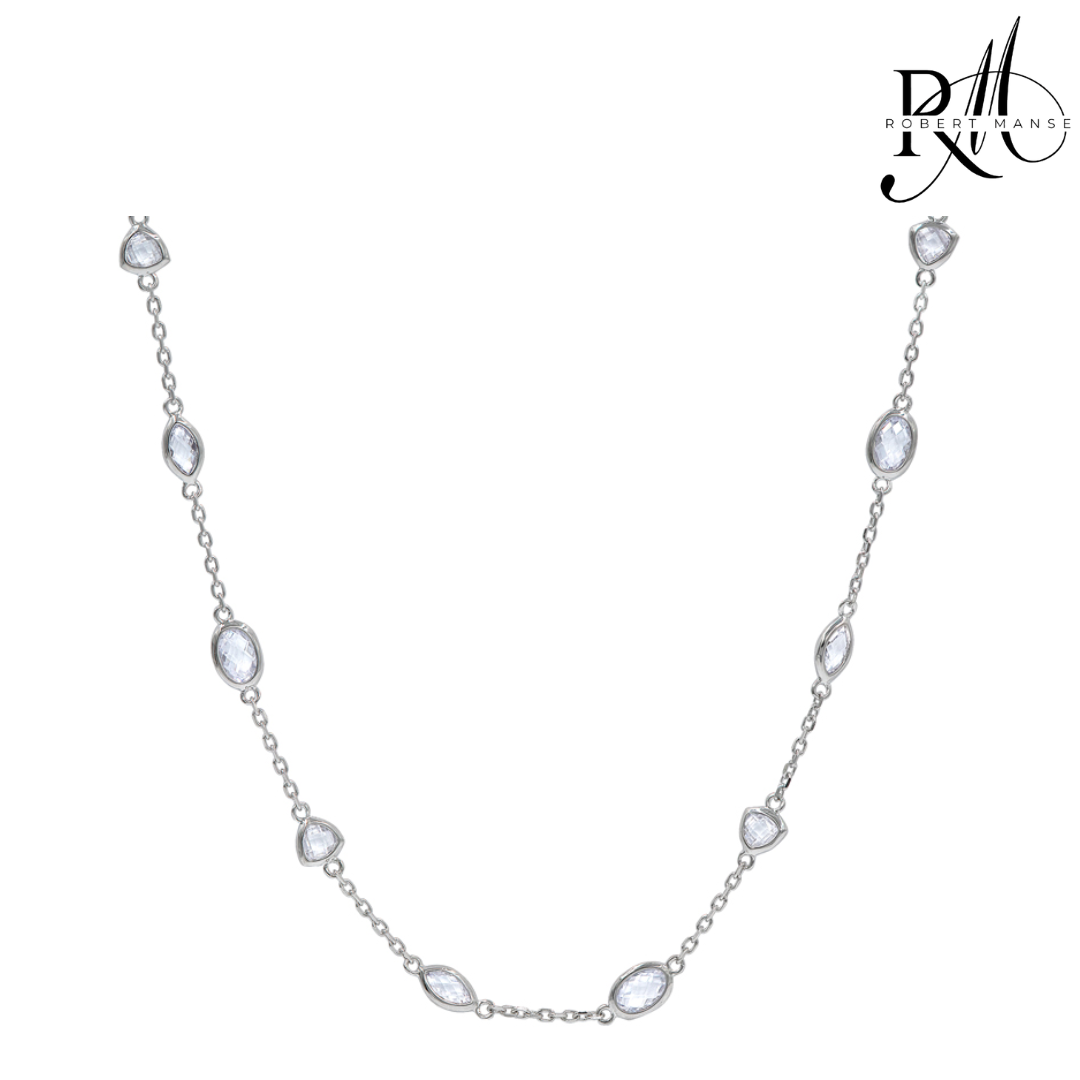 CZ RoManse Sterling Silver Station Necklace