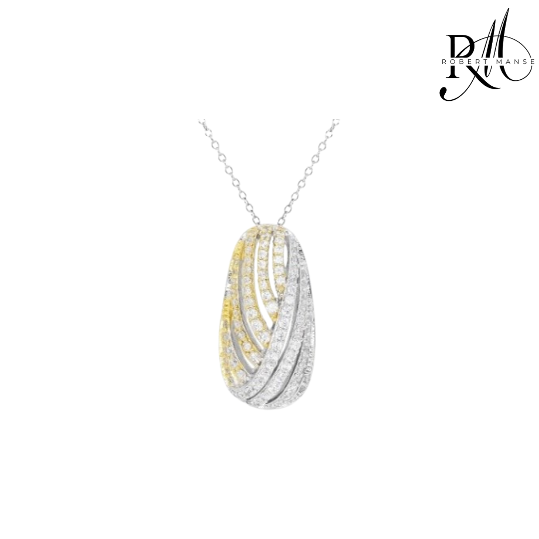 CZ RoManse Two-Tone Overlapping Oval Rhodium Plated Necklace