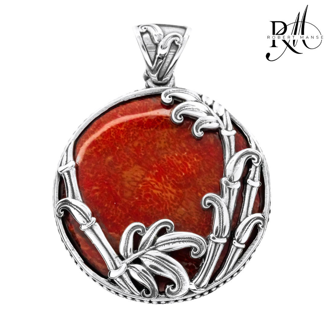 Bali RoManse Red Coral & Bamboo Sterling Silver Pendant