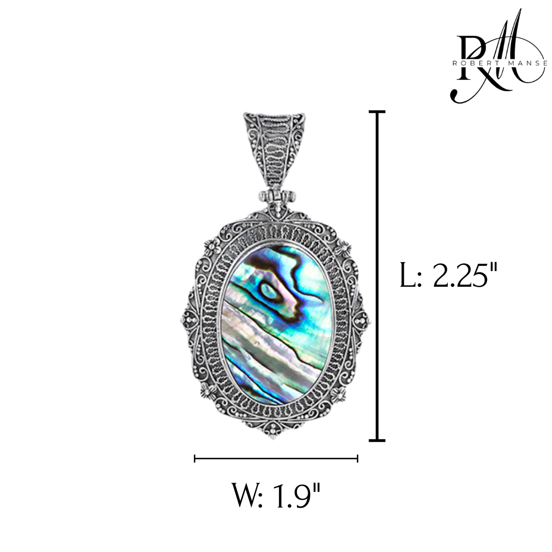 Bali RoManse Oval Abalone & Ornate Sterling Silver Pendant