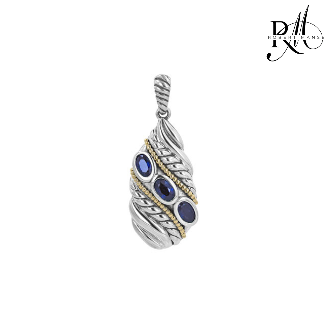 Gem RoManse Triple Sapphire Sterling Silver & 18K Gold Accents 18" Necklace