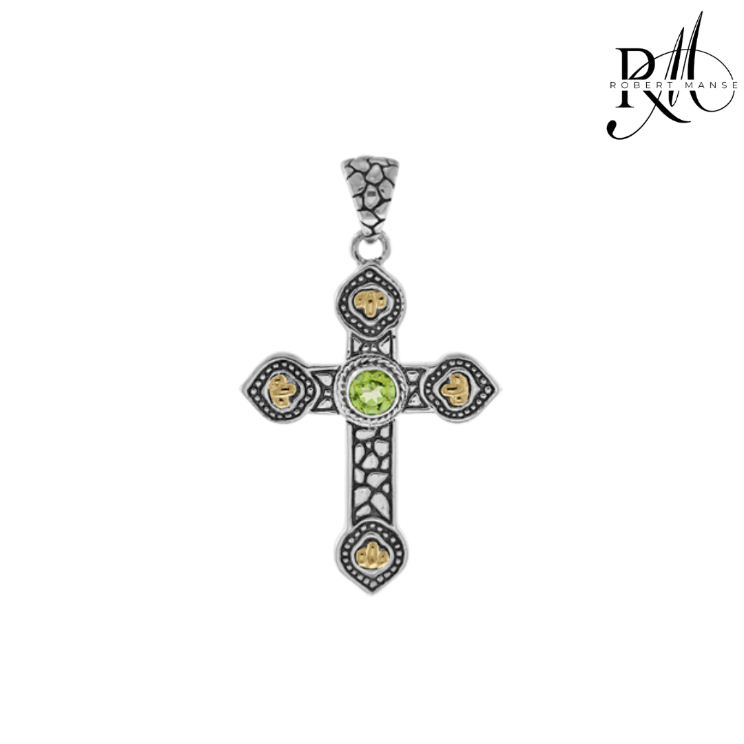 Bali RoManse Peridot Two-Tone Cross Pendant