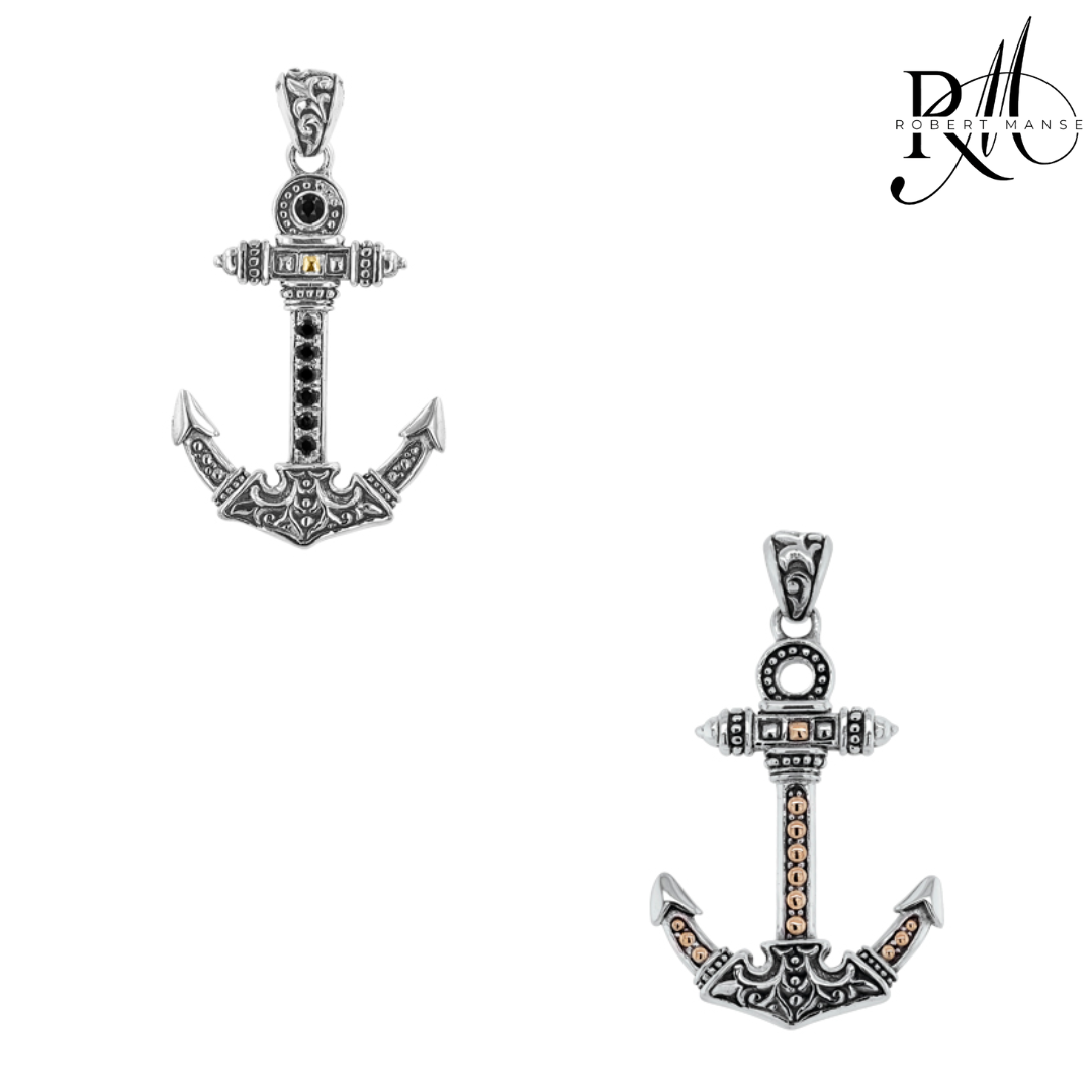 BroManse Anchor Sterling Silver & 18k Gold Pendant