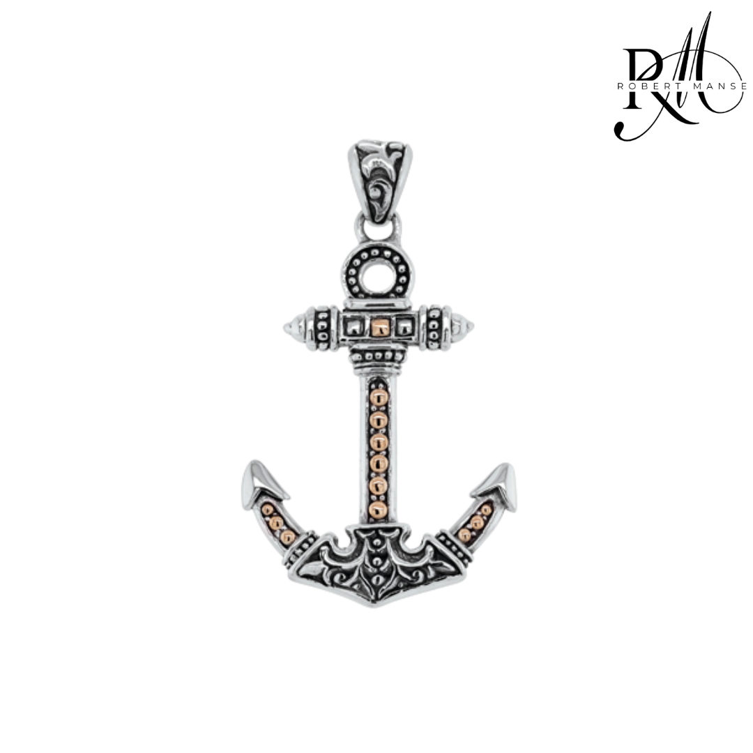 BroManse Anchor Sterling Silver & 18k Gold Pendant