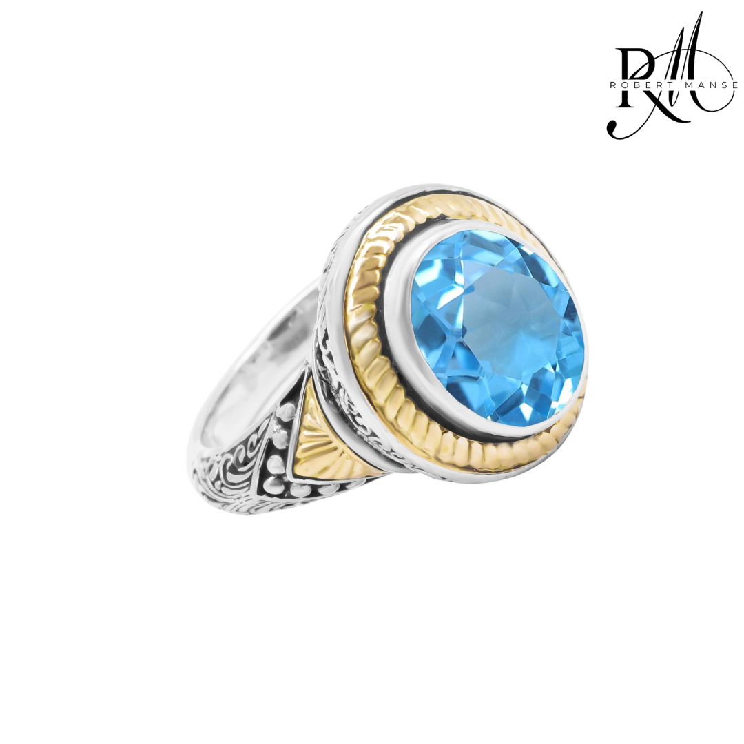 Bali RoManse Swiss Blue Topaz Two-Tone Oval Ring