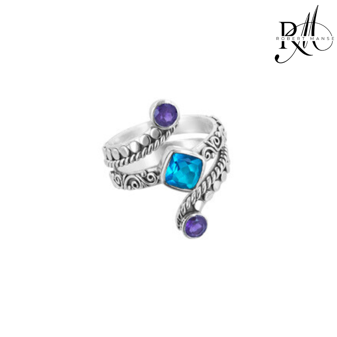 Bali RoManse Sterling Silver Wrap Around Filigree Multi Gemstone Ring