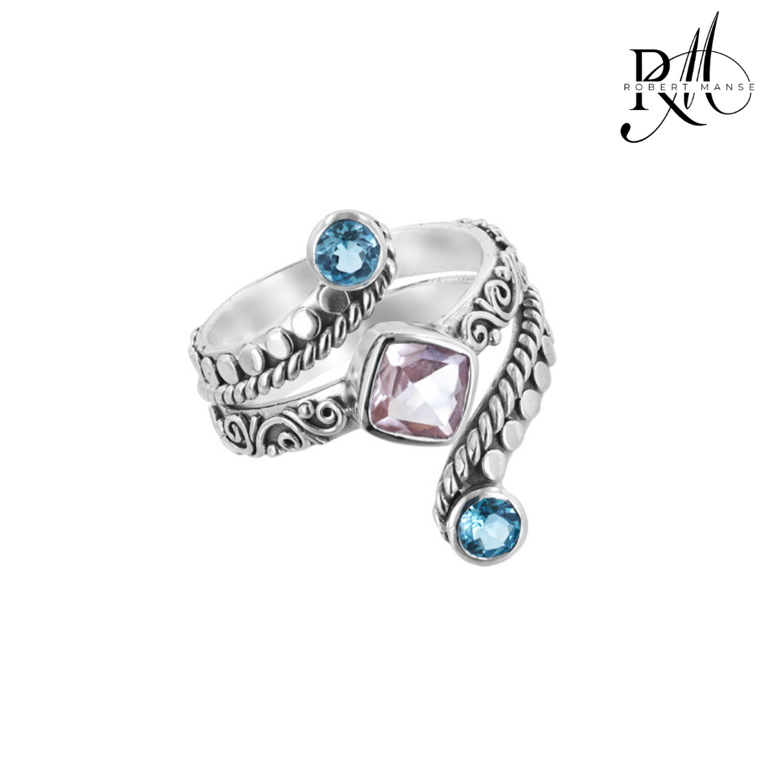 Bali RoManse Sterling Silver Wrap Around Filigree Multi Gemstone Ring